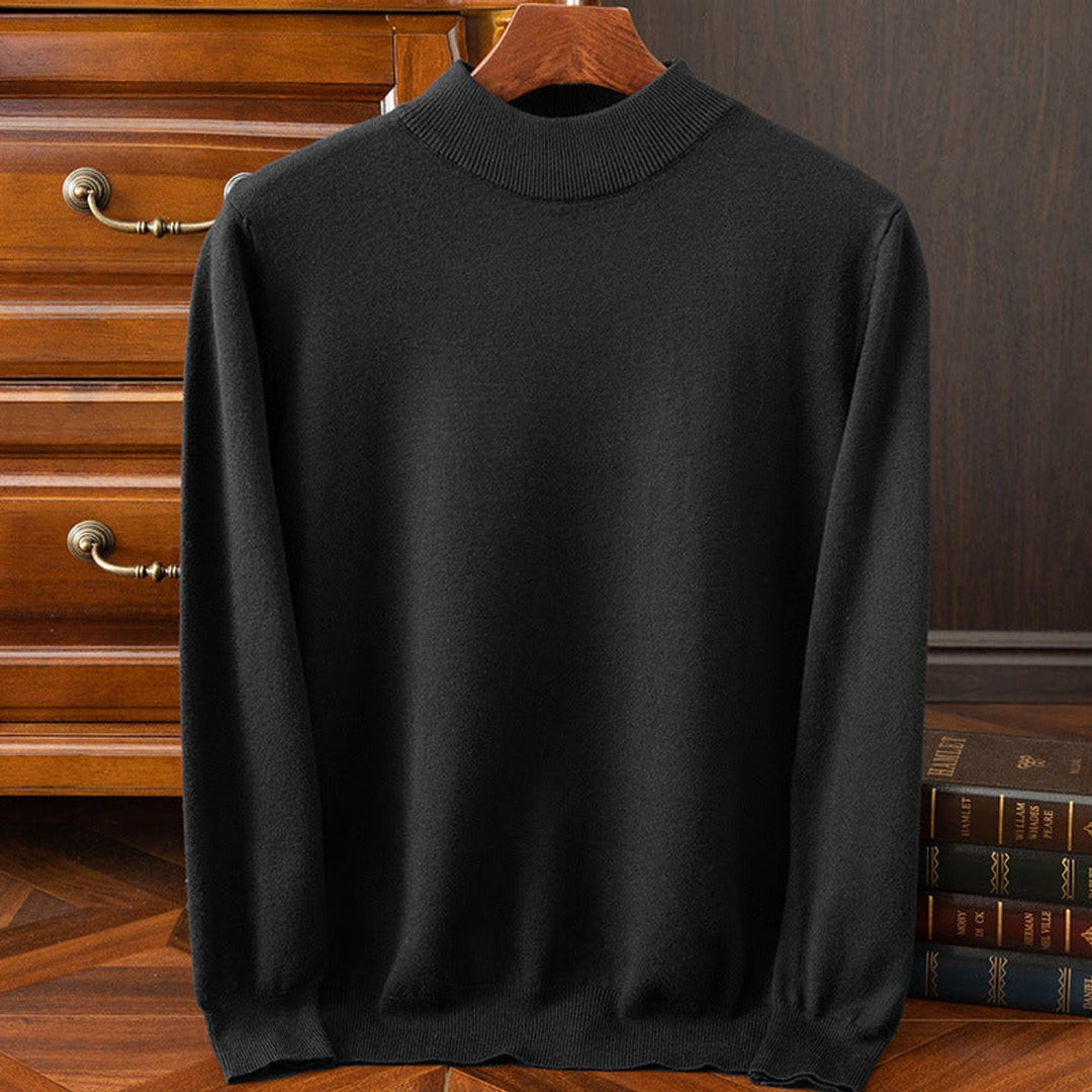 Mens Cashmere Mock-Neck Knitted Jumper Relaxed Drop-Shoulder Pullover