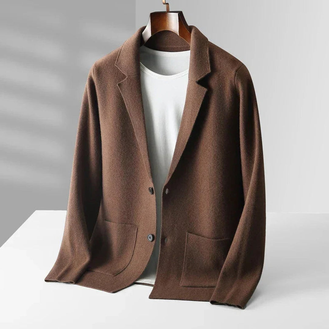 Men's Cashmere Notch-Lapel Blazer Cardigan Knitted Jacket