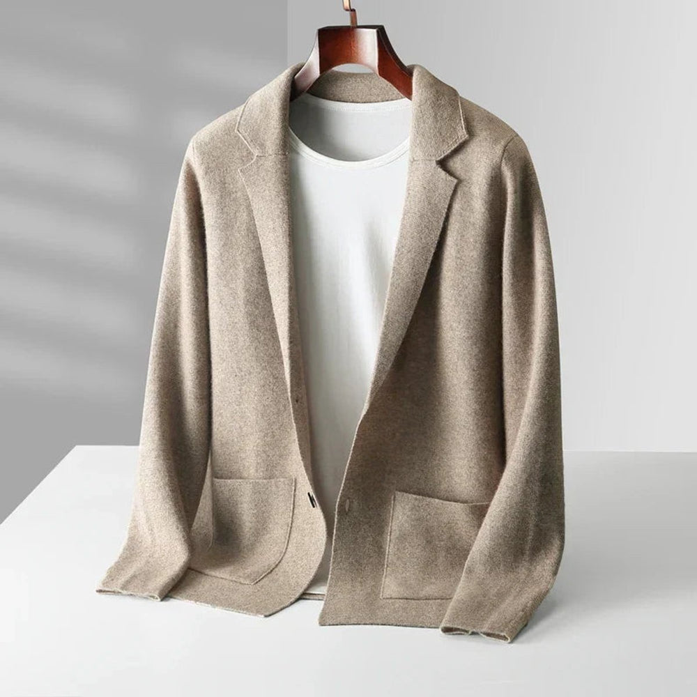 Men's Cashmere Notch-Lapel Blazer Cardigan Knitted Jacket