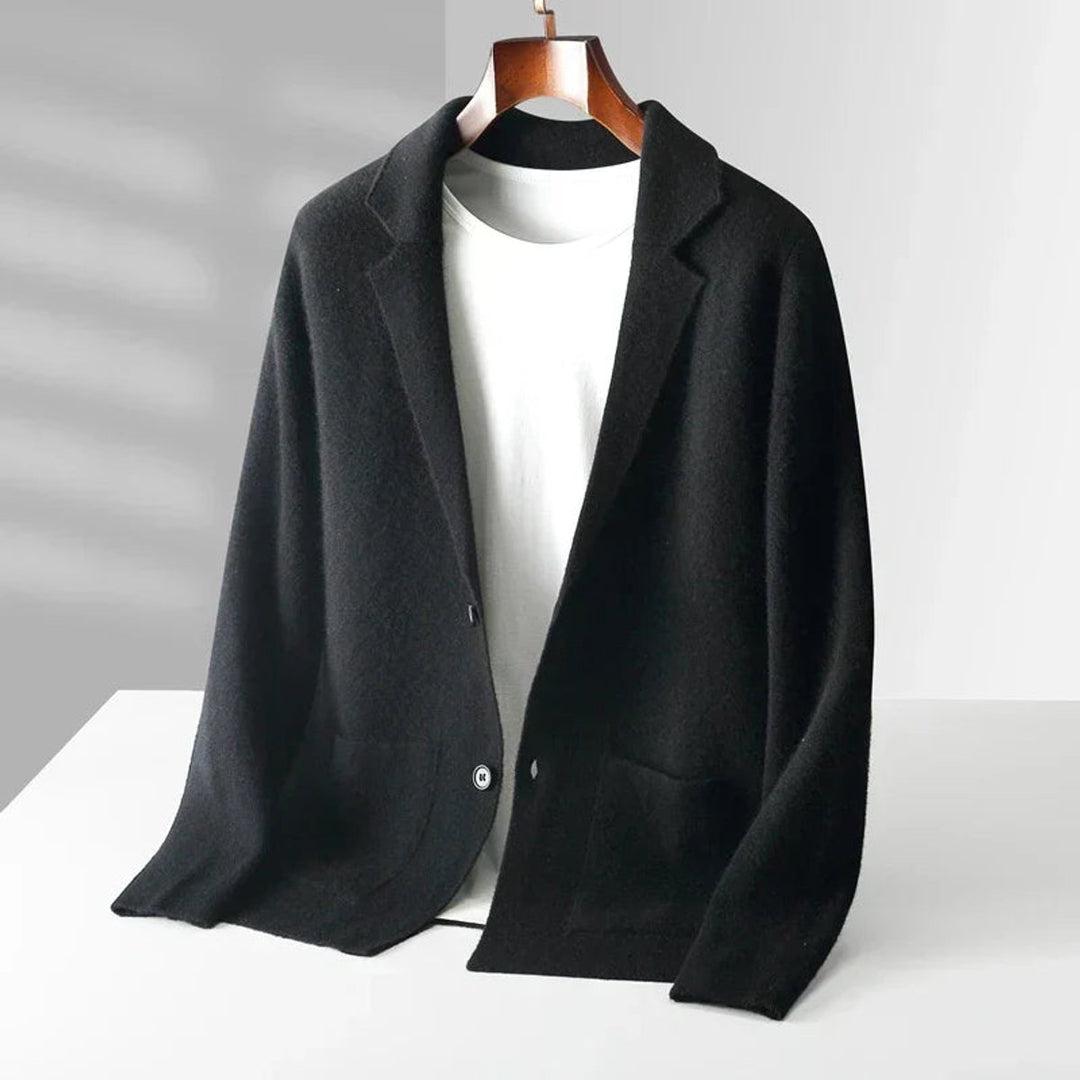 Men's Cashmere Notch-Lapel Blazer Cardigan Knitted Jacket
