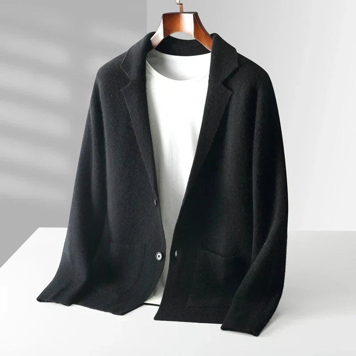 Men's Cashmere Notch-Lapel Blazer Cardigan Knitted Jacket