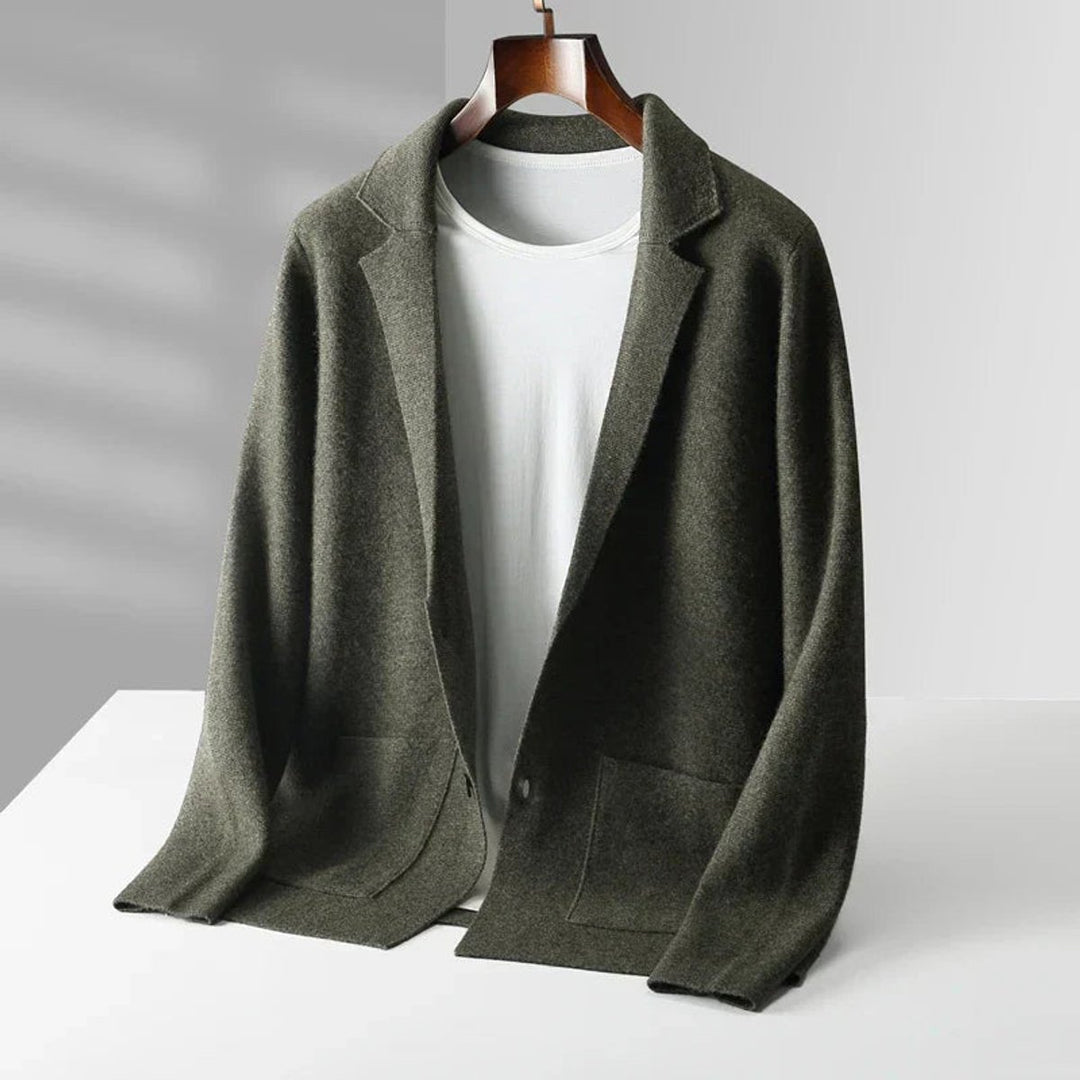 Men's Cashmere Notch-Lapel Blazer Cardigan Knitted Jacket
