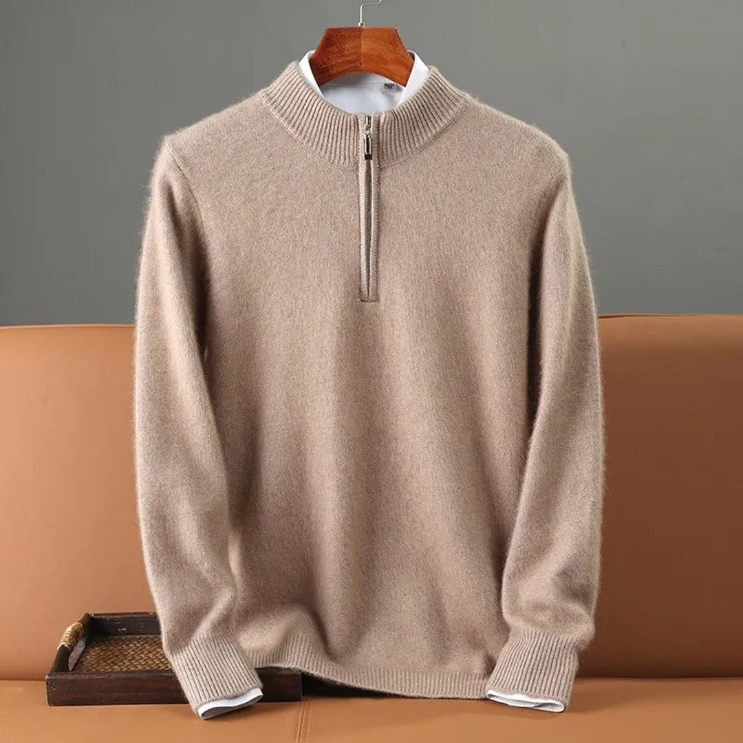 Mens Cashmere Quarter-Zip Knitted Jumper Half-Zip Pullover