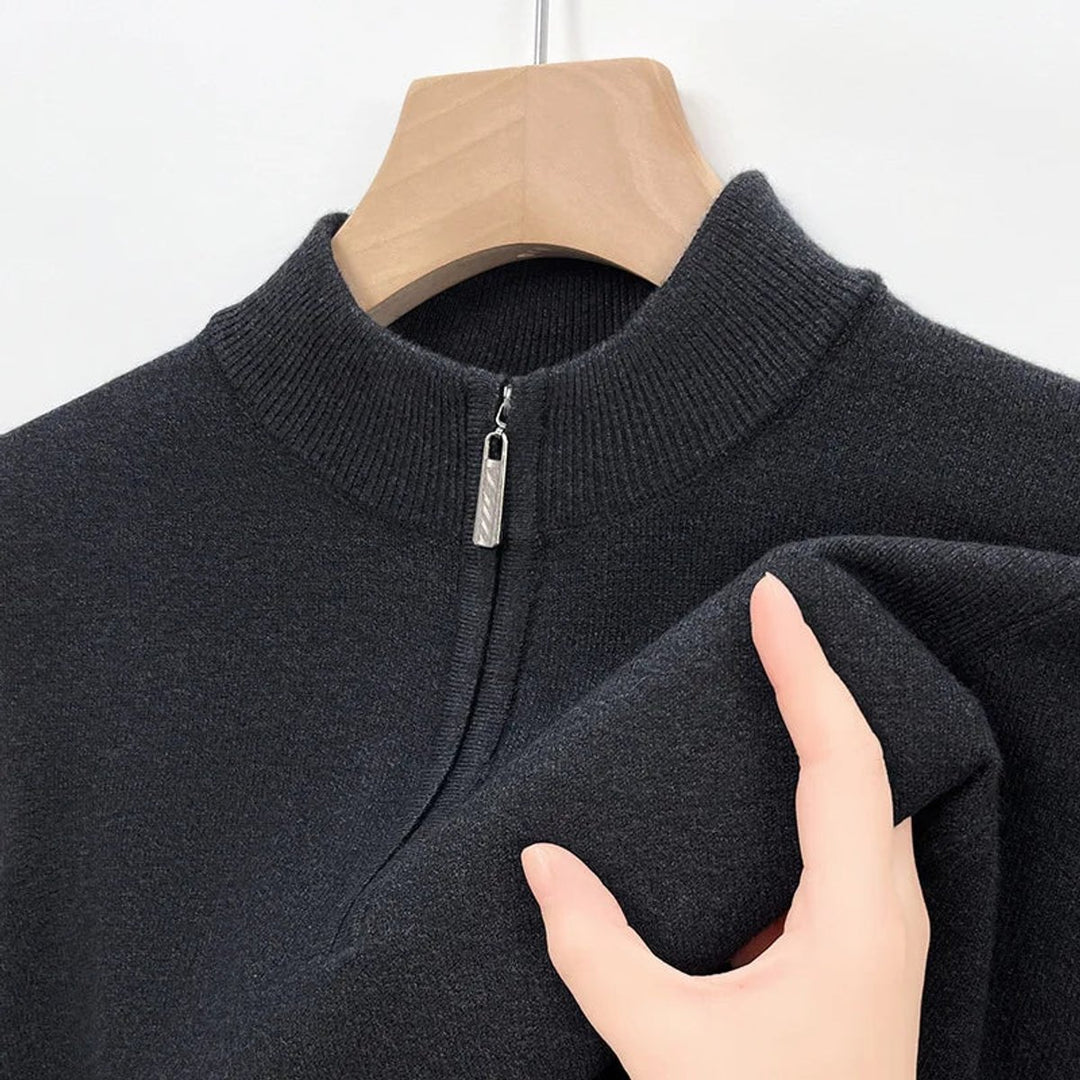 Mens Cashmere Quarter-Zip Knitted Jumper Half-Zip Pullover