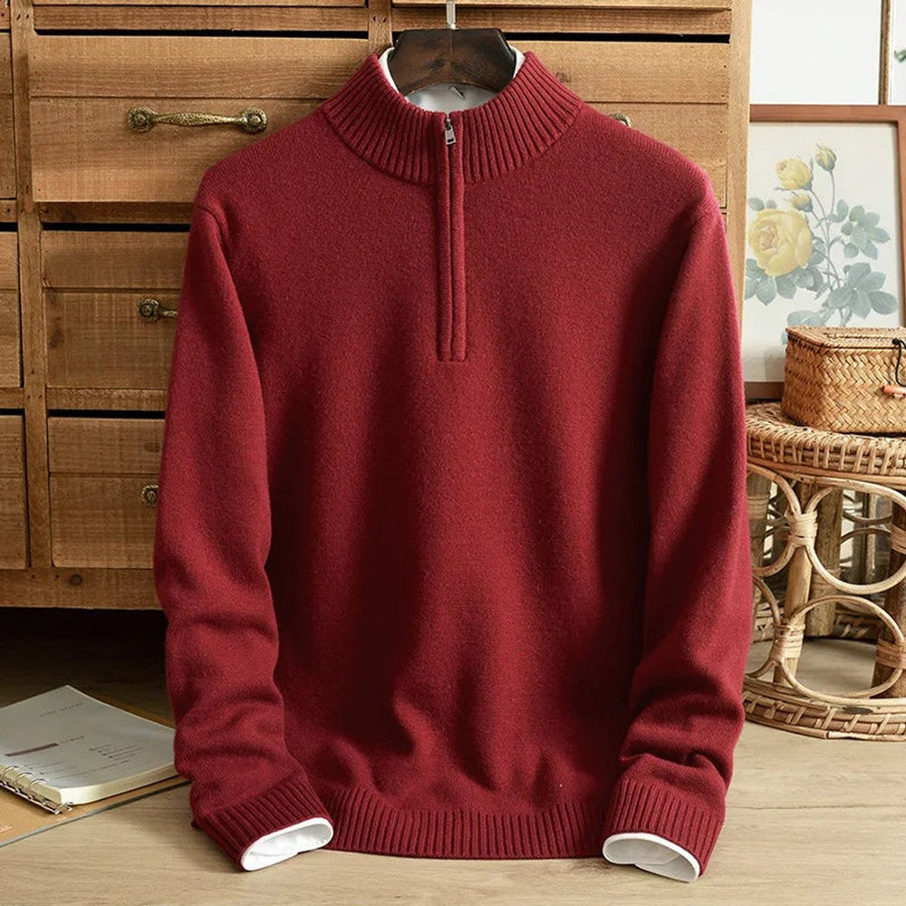 Mens Cashmere Quarter-Zip Knitted Jumper Half-Zip Pullover