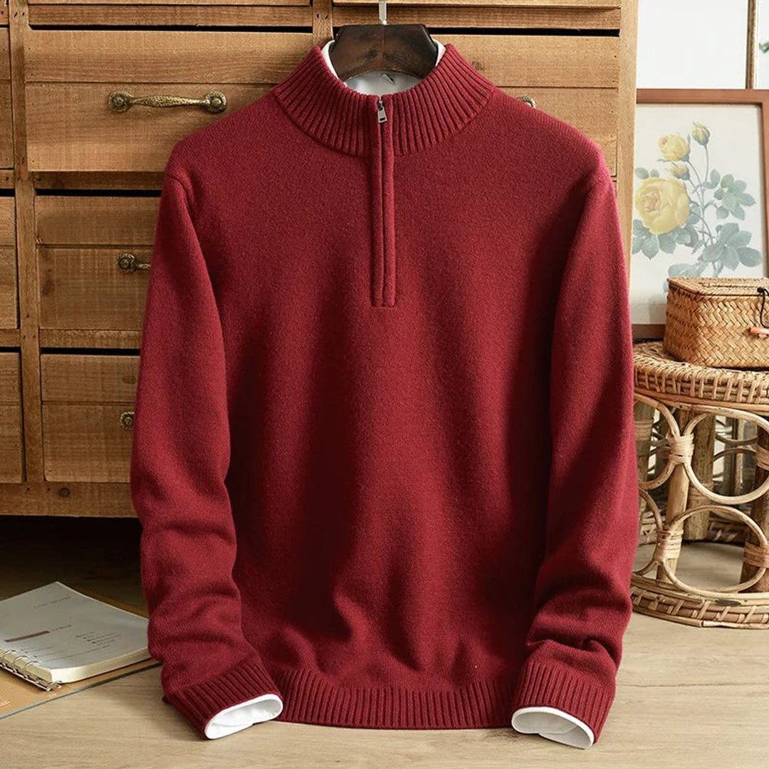 Mens Cashmere Quarter-Zip Knitted Jumper Half-Zip Pullover