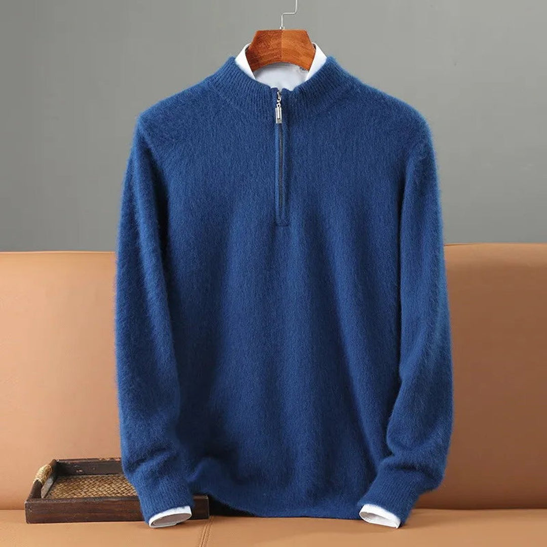 Mens Cashmere Quarter-Zip Knitted Jumper Half-Zip Pullover