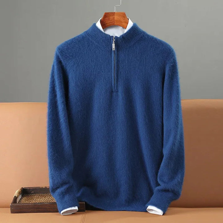 Mens Cashmere Quarter-Zip Knitted Jumper Half-Zip Pullover