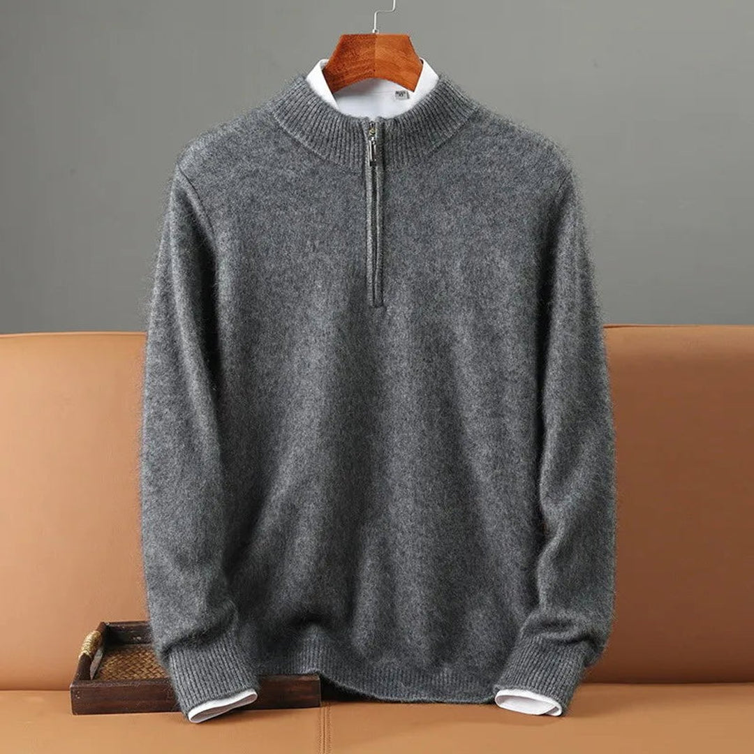 Mens Cashmere Quarter-Zip Knitted Jumper Half-Zip Pullover