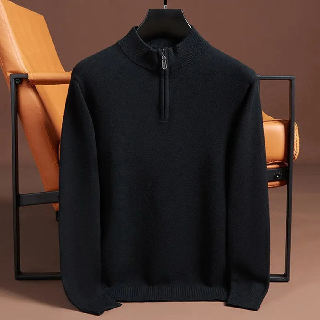 Mens Cashmere Quarter-Zip Knitted Jumper Half-Zip Pullover