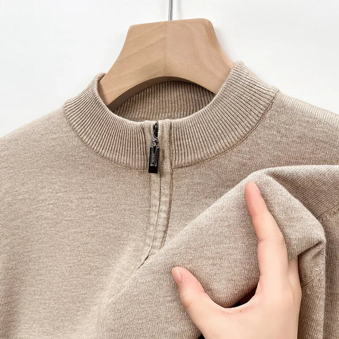 Mens Cashmere Quarter-Zip Knitted Jumper Half-Zip Pullover
