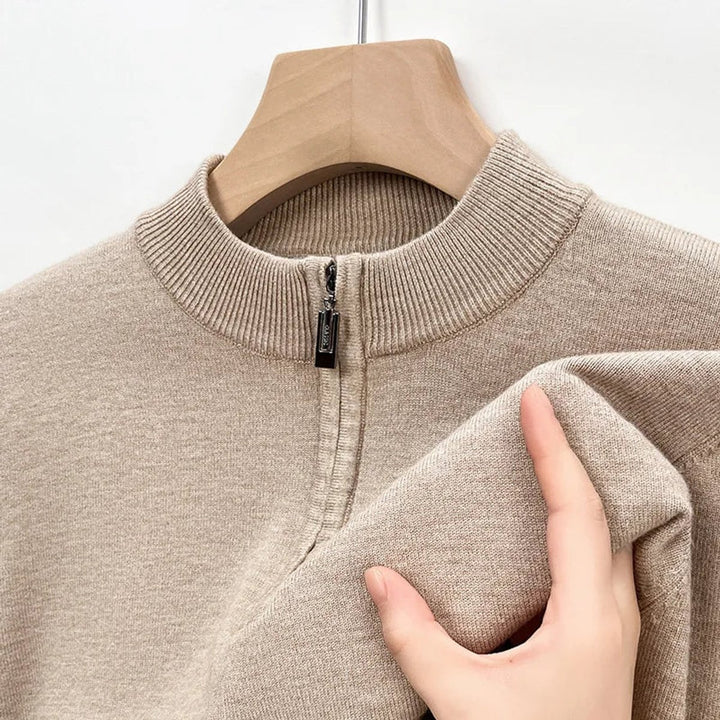 Mens Cashmere Quarter-Zip Knitted Jumper Half-Zip Pullover