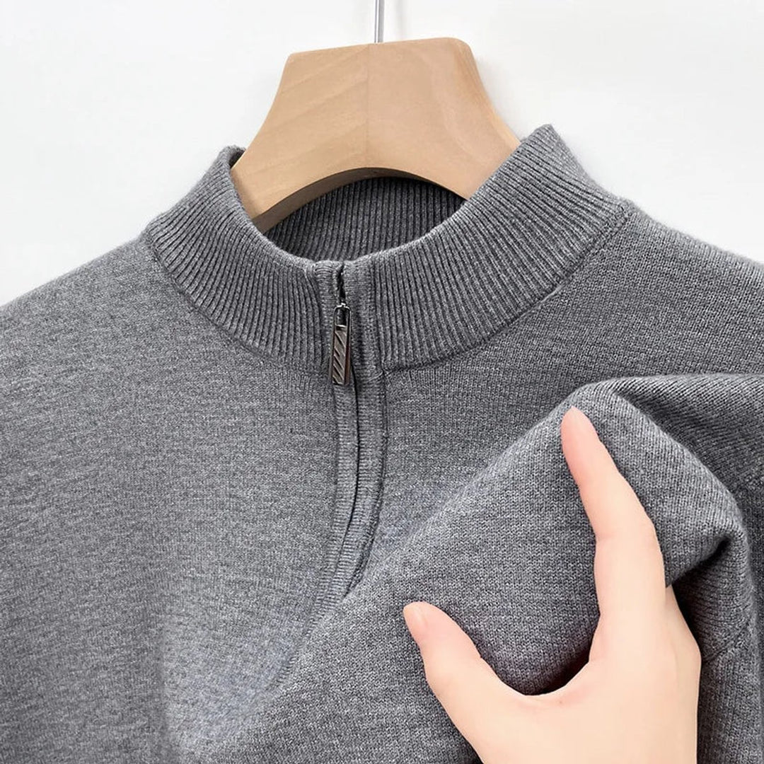 Mens Cashmere Quarter-Zip Knitted Jumper Half-Zip Pullover