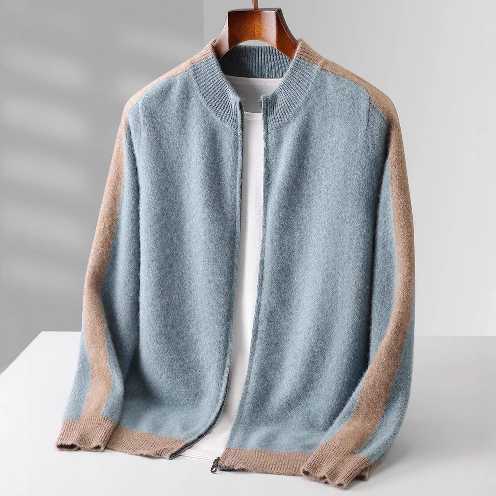 Men's Cashmere Zip Cardigan Contrast Ribbed Knitwear Jumper