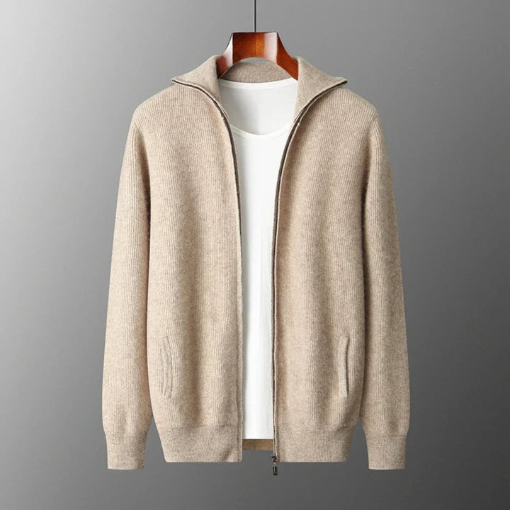 Men's Cashmere Zip Cardigan Knitted Ribbed Full-Zip Jumper
