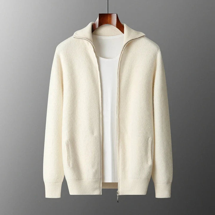 Men's Cashmere Zip Cardigan Knitted Ribbed Full-Zip Jumper