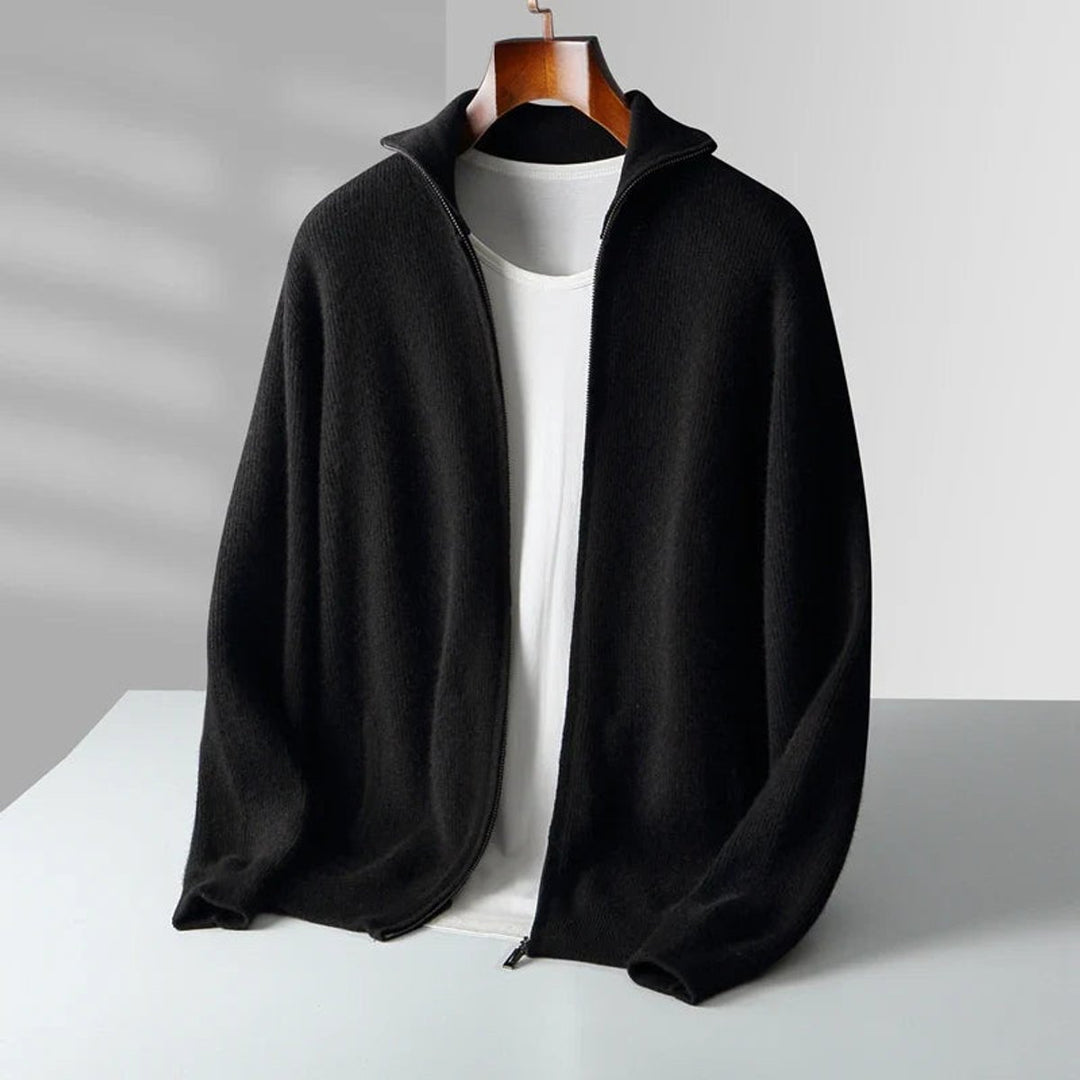 Men's Cashmere Zip Cardigan Knitted Ribbed Full-Zip Jumper