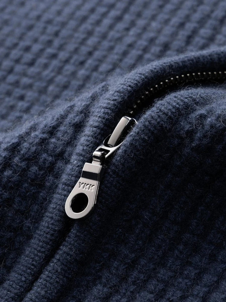 Men's Cashmere Zip Hoodie Waffle-Knit Full-Zip Jumper