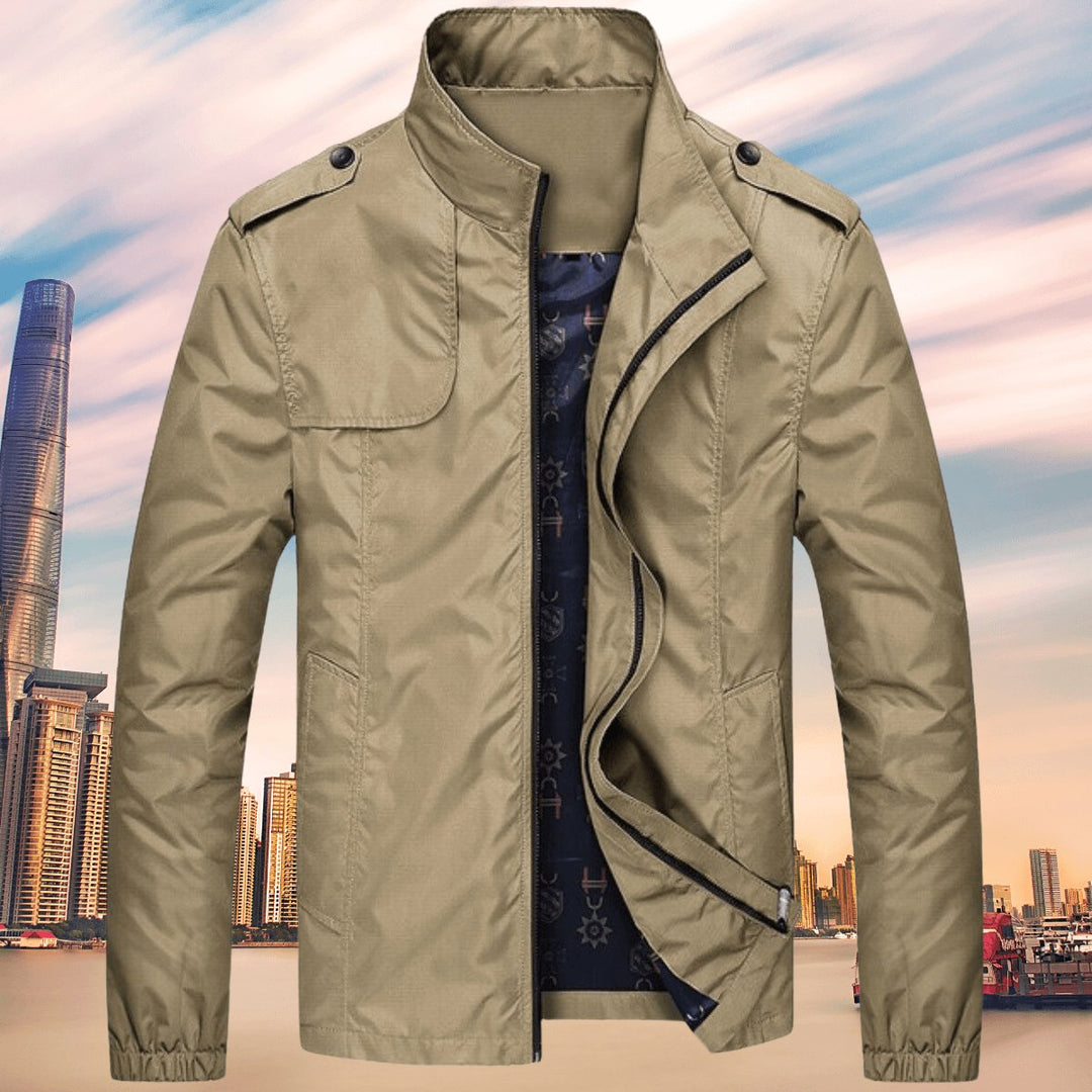 Men's Casual Zip-Up Bomber Jacket Stand Collar Outerwear