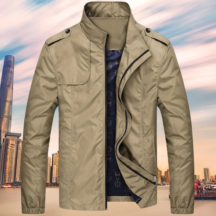 Men's Casual Zip-Up Bomber Jacket Stand Collar Outerwear