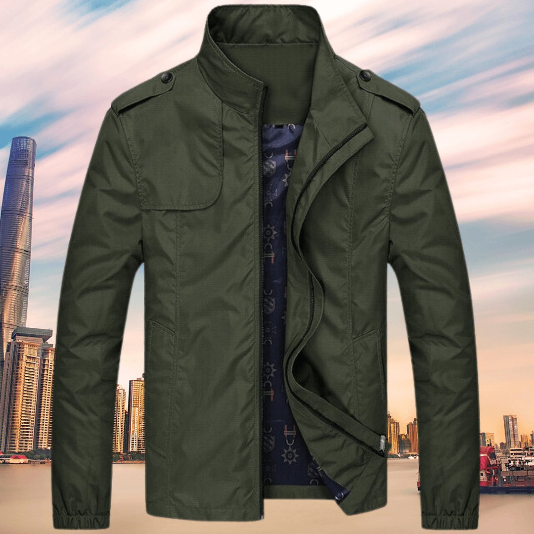 Men's Casual Zip-Up Bomber Jacket Stand Collar Outerwear