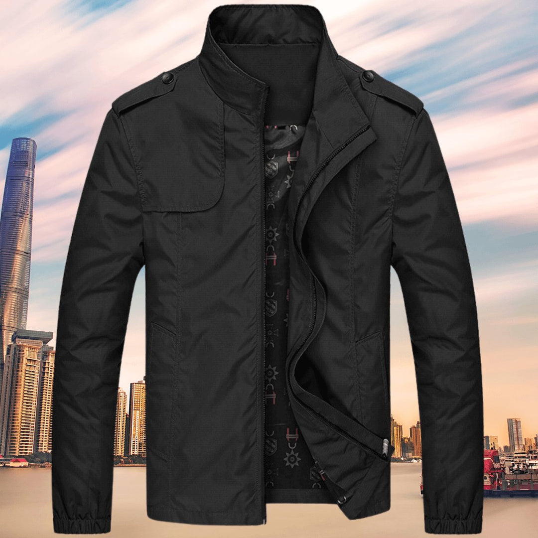 Men's Casual Zip-Up Bomber Jacket Stand Collar Outerwear