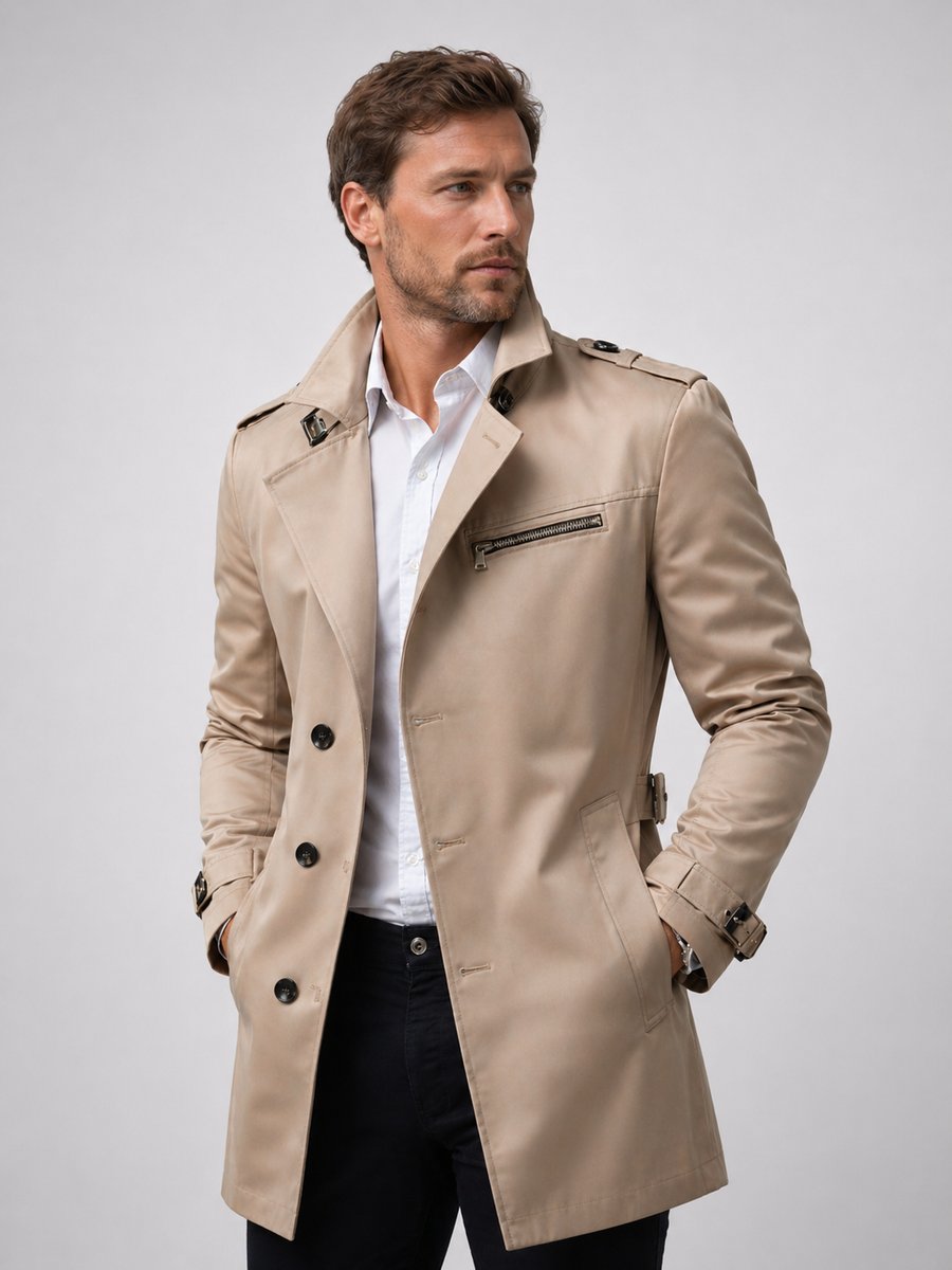 Men's Classic Belted Trench Coat Tailored Mens Jacket