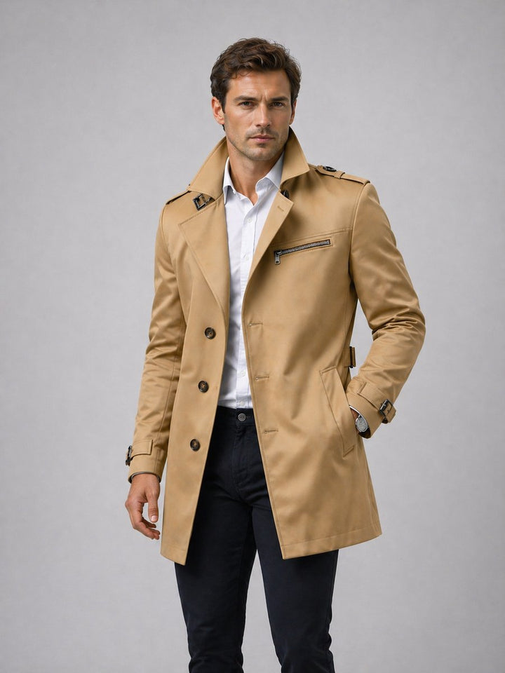 Men's Classic Belted Trench Coat Tailored Mens Jacket