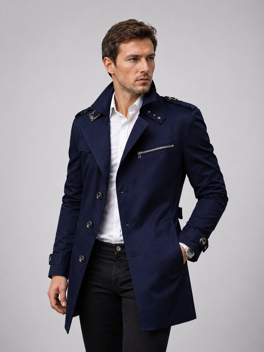 Men's Classic Belted Trench Coat Tailored Mens Jacket