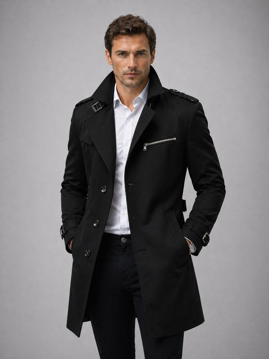 Men's Classic Belted Trench Coat Tailored Mens Jacket