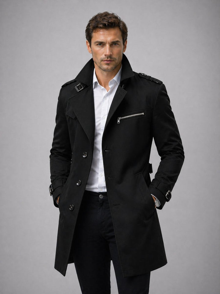 Men's Classic Belted Trench Coat Tailored Mens Jacket