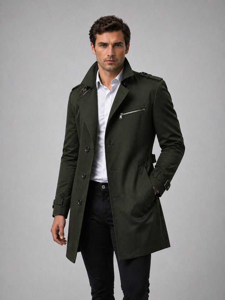 Men's Classic Belted Trench Coat Tailored Mens Jacket