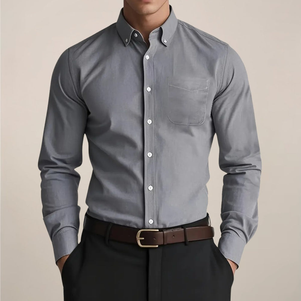 Mens Classic Button-Down Long-Sleeve Shirt Slim-Fit Oxford
