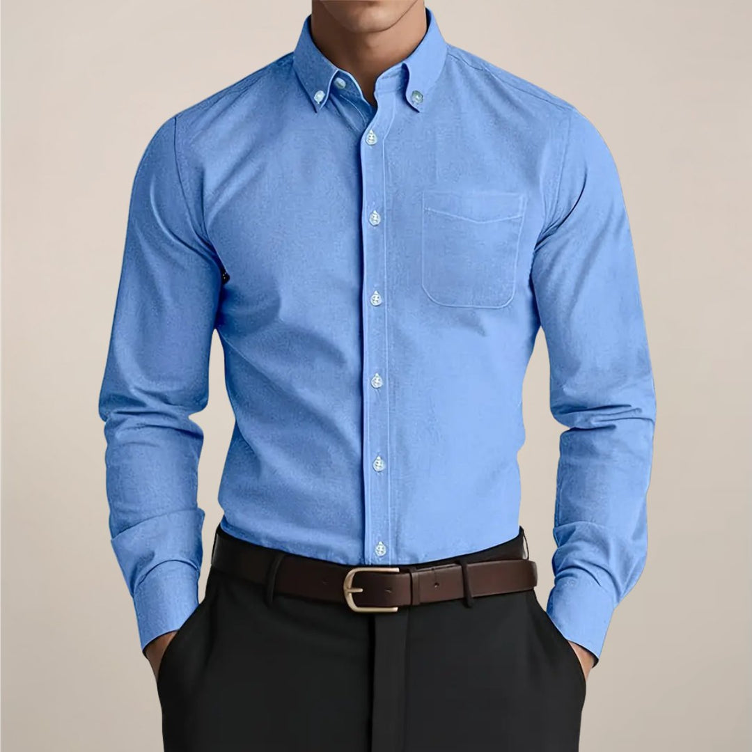Mens Classic Button-Down Long-Sleeve Shirt Slim-Fit Oxford