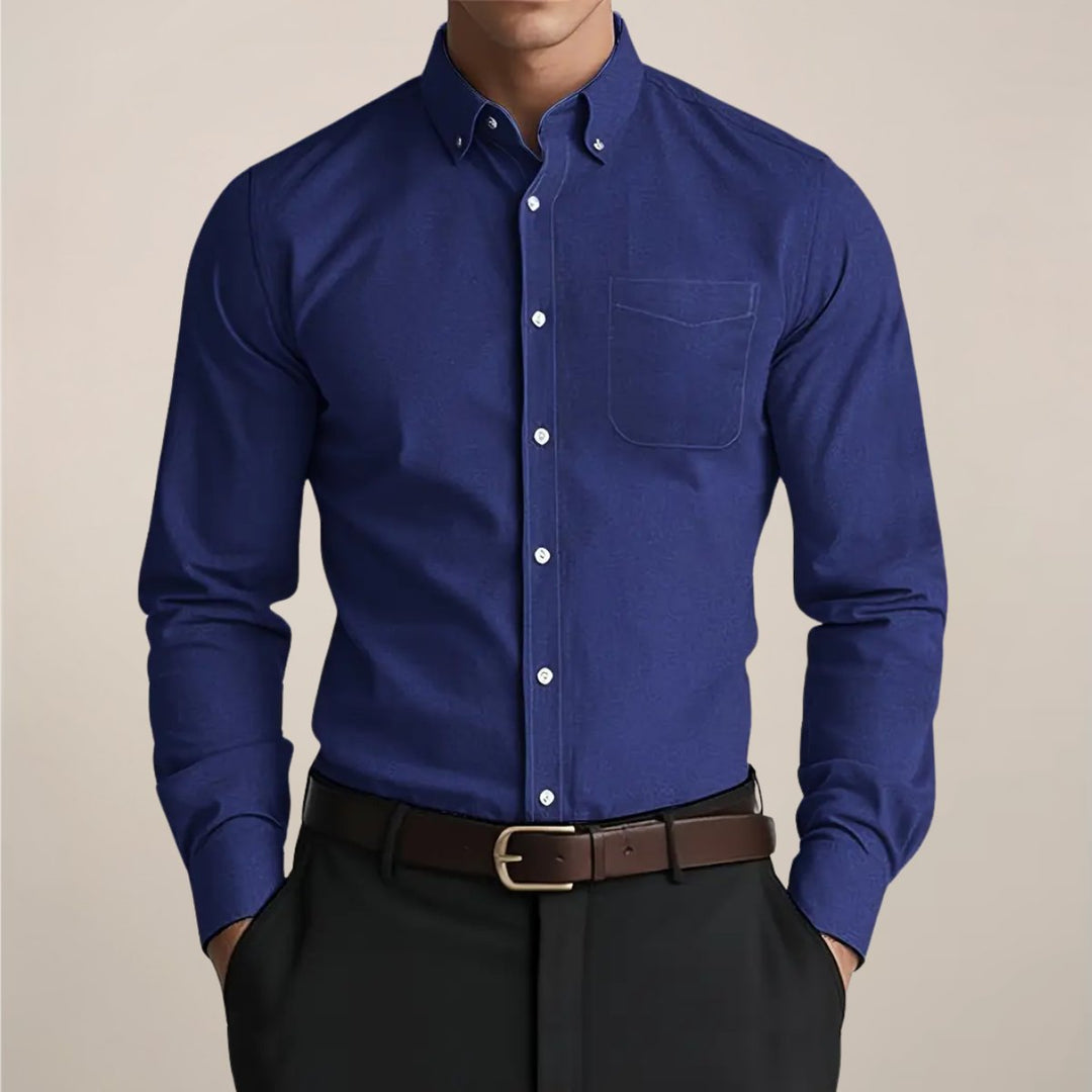 Mens Classic Button-Down Long-Sleeve Shirt Slim-Fit Oxford
