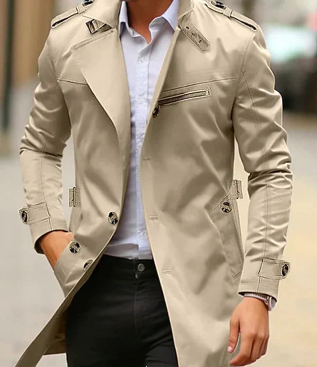 Mens Classic Shoulder-Strap Single-Breasted Trench Coat