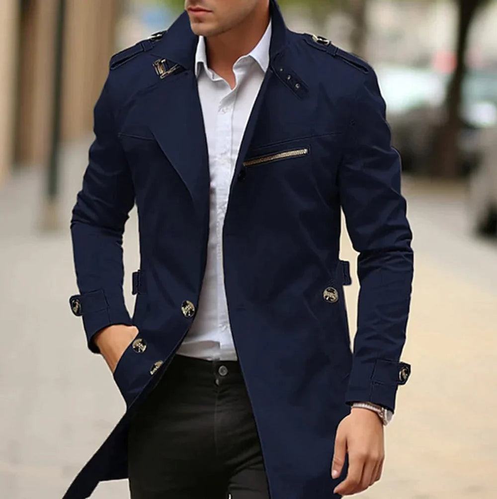 Mens Classic Shoulder-Strap Single-Breasted Trench Coat