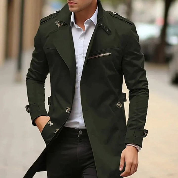 Mens Classic Shoulder-Strap Single-Breasted Trench Coat