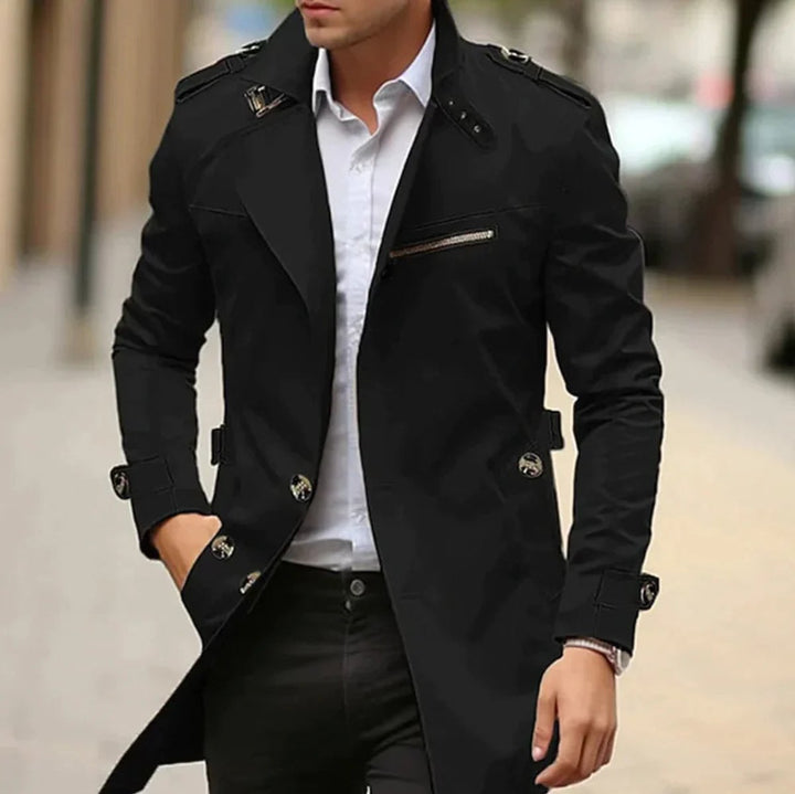Mens Classic Shoulder-Strap Single-Breasted Trench Coat