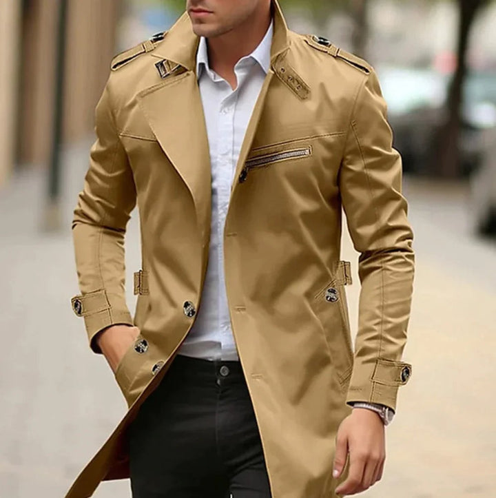 Mens Classic Shoulder-Strap Single-Breasted Trench Coat