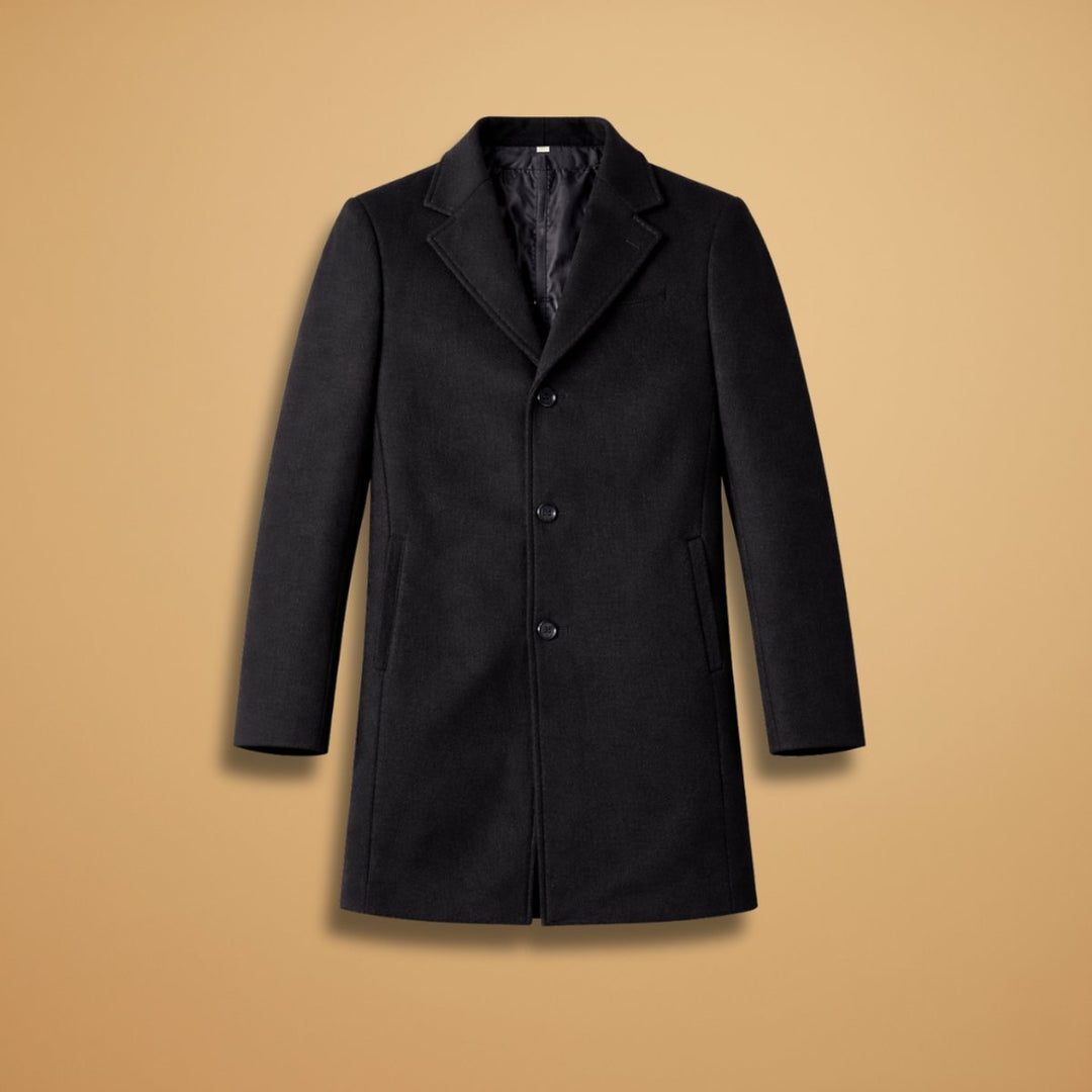 Men's Classic Tailored Wool-Blend Overcoat Button-Front Mens Jacket
