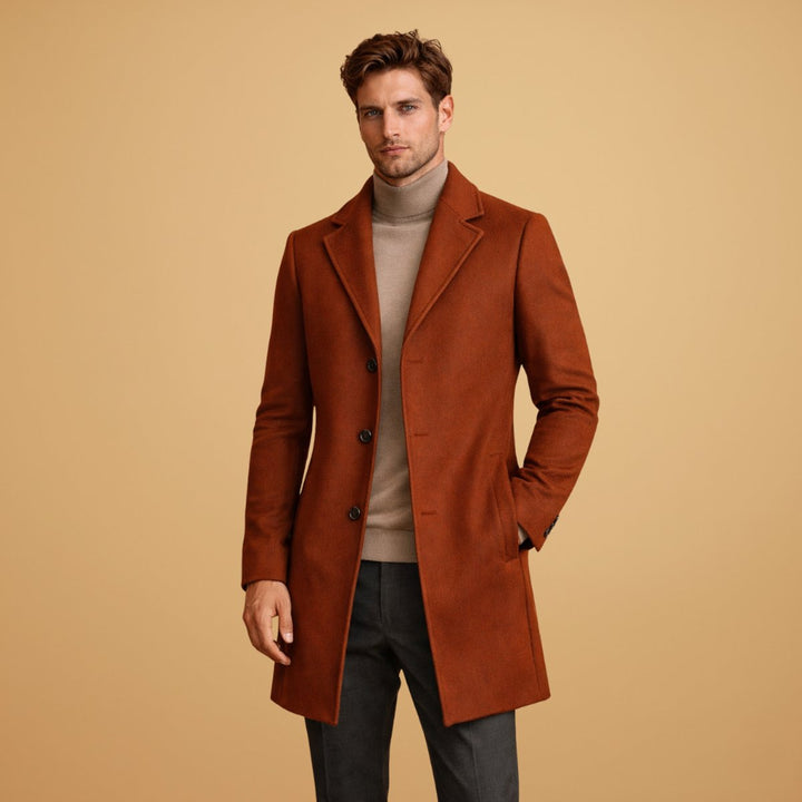 Men's Classic Tailored Wool-Blend Overcoat Button-Front Mens Jacket