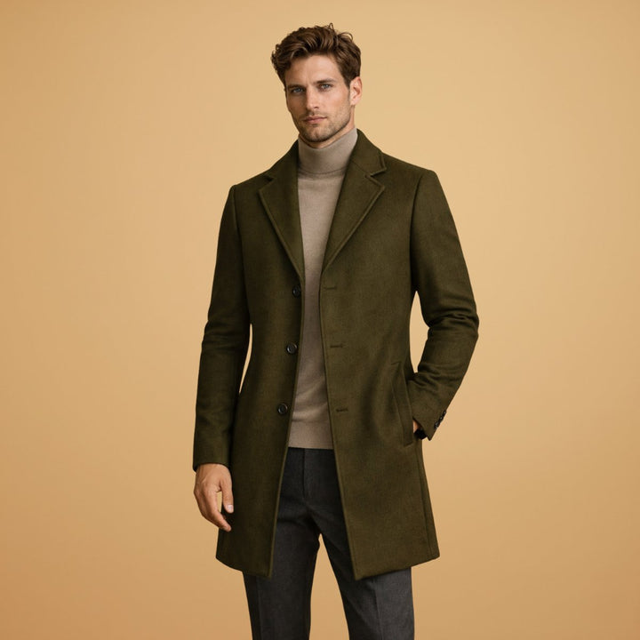 Men's Classic Tailored Wool-Blend Overcoat Button-Front Mens Jacket