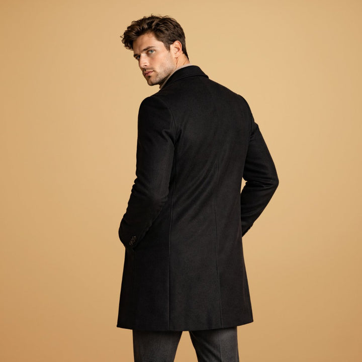 Men's Classic Tailored Wool-Blend Overcoat Button-Front Mens Jacket