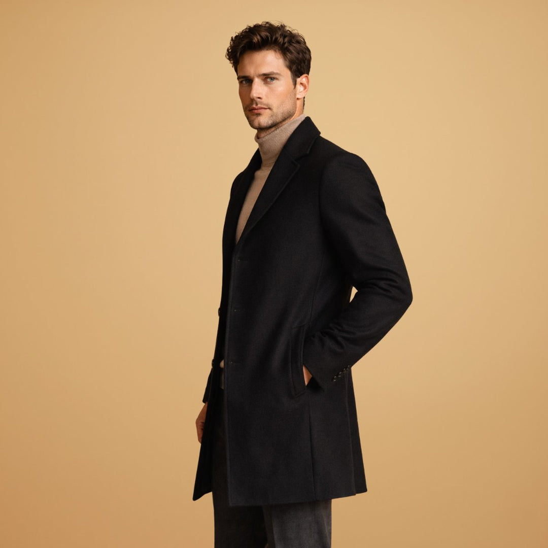 Men's Classic Tailored Wool-Blend Overcoat Button-Front Mens Jacket