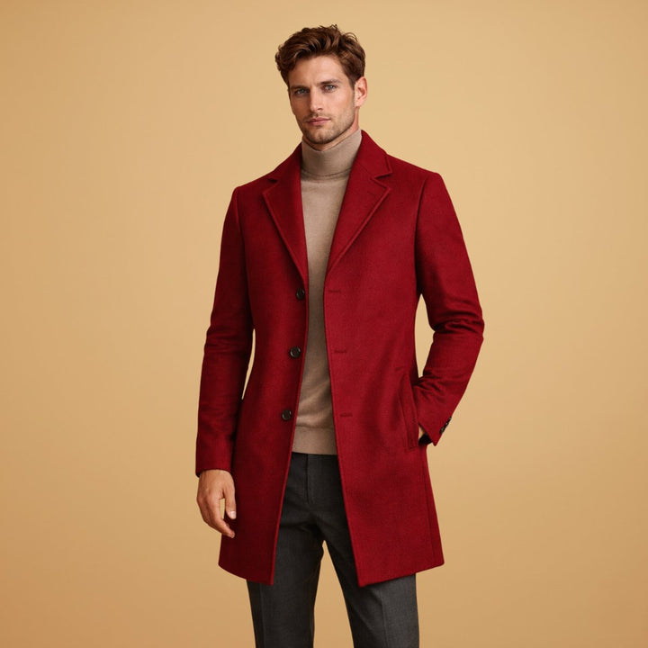 Men's Classic Tailored Wool-Blend Overcoat Button-Front Mens Jacket