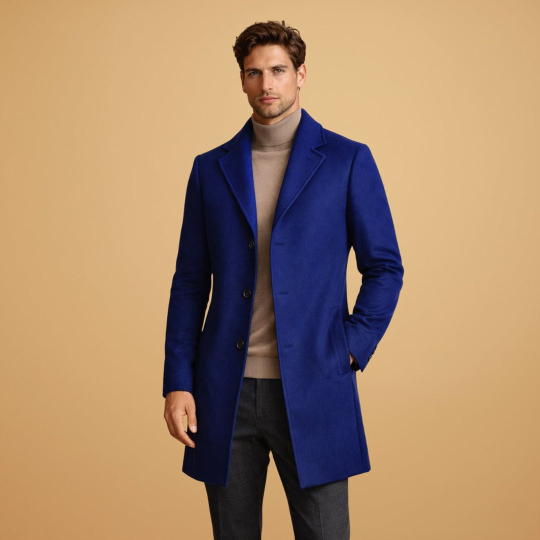 Men's Classic Tailored Wool-Blend Overcoat Button-Front Mens Jacket