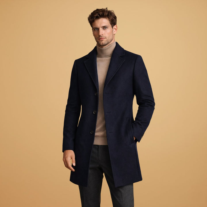 Men's Classic Tailored Wool-Blend Overcoat Button-Front Mens Jacket