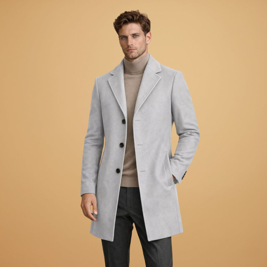 Men's Classic Tailored Wool-Blend Overcoat Button-Front Mens Jacket