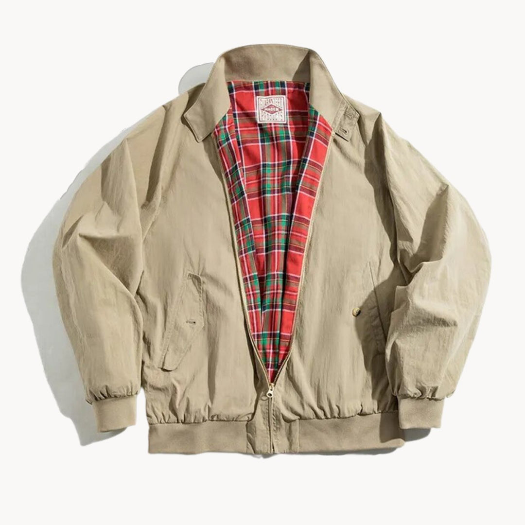 Men's Classic Tartan-Lined Zip-Up Harrington Bomber Jacket